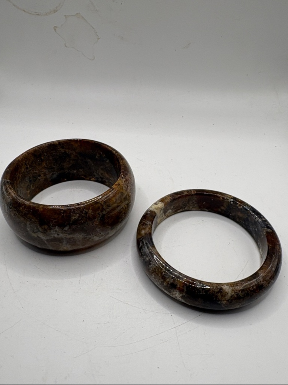 2 Brown Natural Stone Agate Bangles Bracelets - Picture 2 of 8